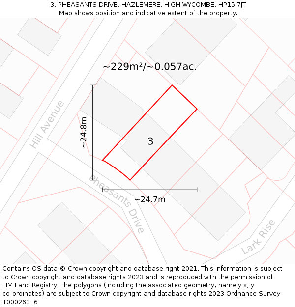 3, PHEASANTS DRIVE, HAZLEMERE, HIGH WYCOMBE, HP15 7JT: Plot and title map