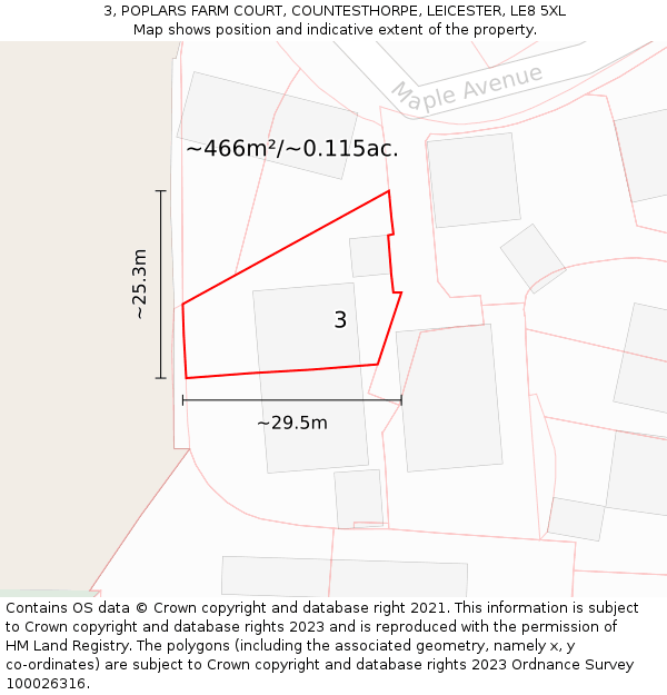 3, POPLARS FARM COURT, COUNTESTHORPE, LEICESTER, LE8 5XL: Plot and title map