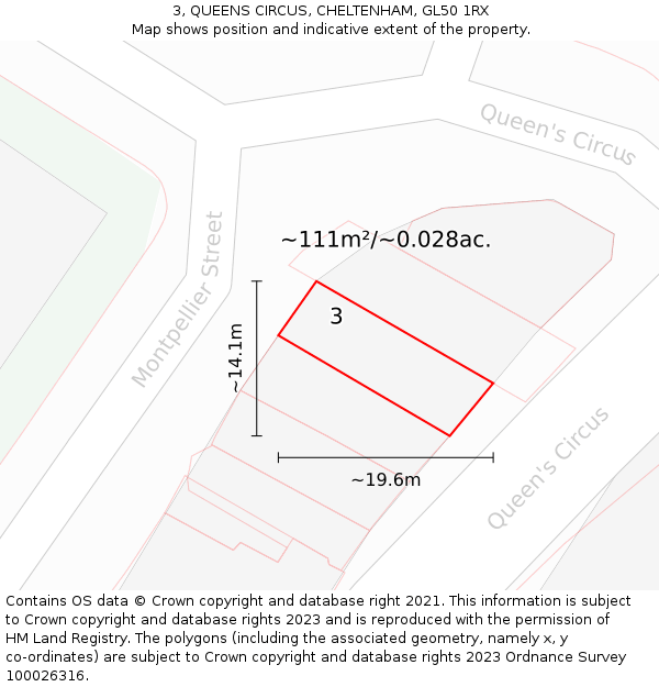 3, QUEENS CIRCUS, CHELTENHAM, GL50 1RX: Plot and title map