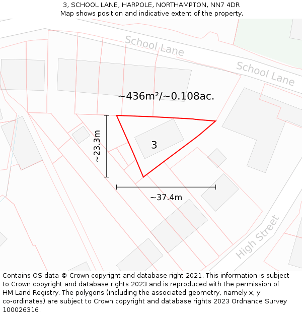 3, SCHOOL LANE, HARPOLE, NORTHAMPTON, NN7 4DR: Plot and title map