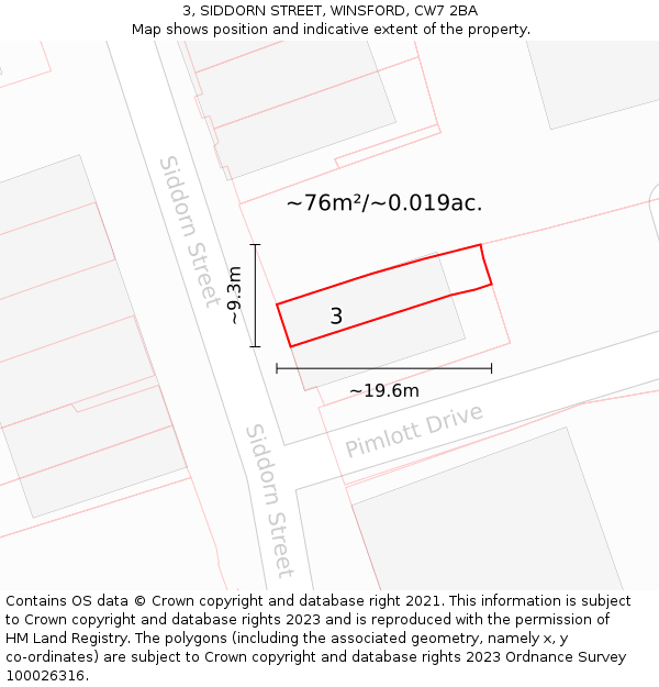 3, SIDDORN STREET, WINSFORD, CW7 2BA: Plot and title map