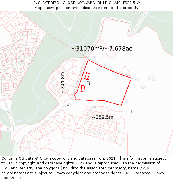 3, SILVERBIRCH CLOSE, WYNYARD, BILLINGHAM, TS22 5UY: Plot and title map