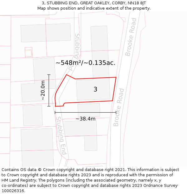 3, STUBBING END, GREAT OAKLEY, CORBY, NN18 8JT: Plot and title map