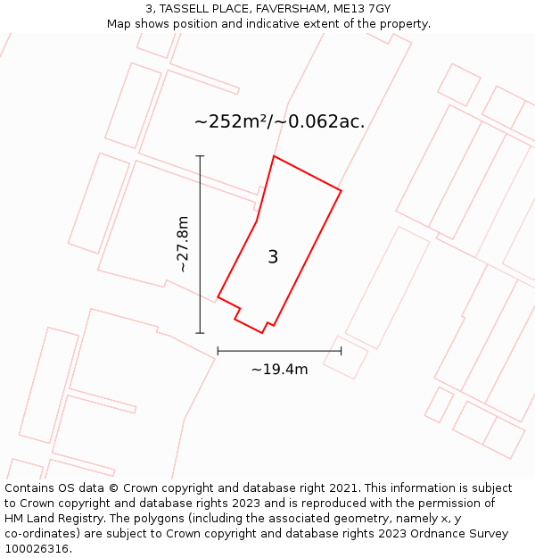 3, TASSELL PLACE, FAVERSHAM, ME13 7GY: Plot and title map