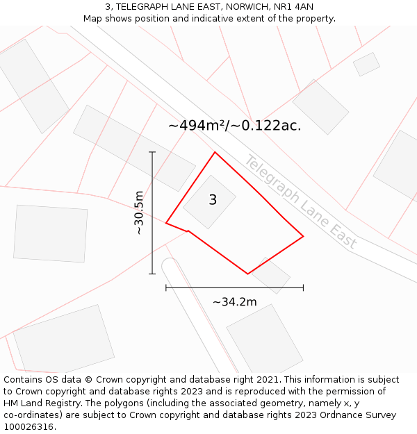 3, TELEGRAPH LANE EAST, NORWICH, NR1 4AN: Plot and title map