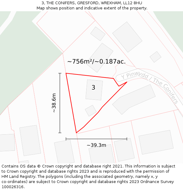 3, THE CONIFERS, GRESFORD, WREXHAM, LL12 8HU: Plot and title map