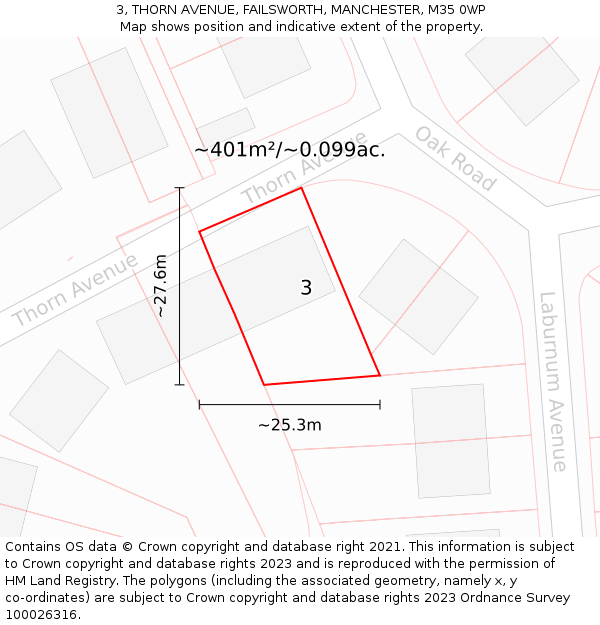 3, THORN AVENUE, FAILSWORTH, MANCHESTER, M35 0WP: Plot and title map