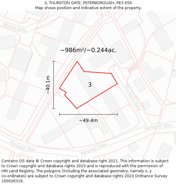 3, THURSTON GATE, PETERBOROUGH, PE3 6SX: Plot and title map