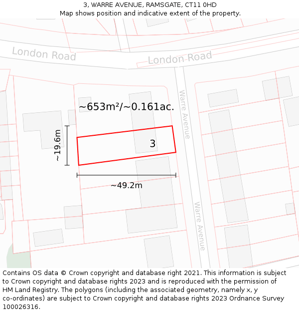 3, WARRE AVENUE, RAMSGATE, CT11 0HD: Plot and title map