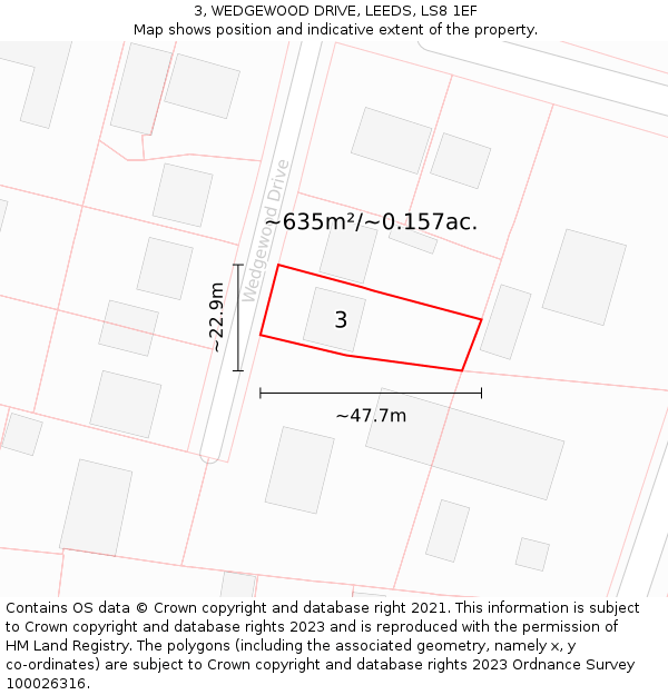 3, WEDGEWOOD DRIVE, LEEDS, LS8 1EF: Plot and title map