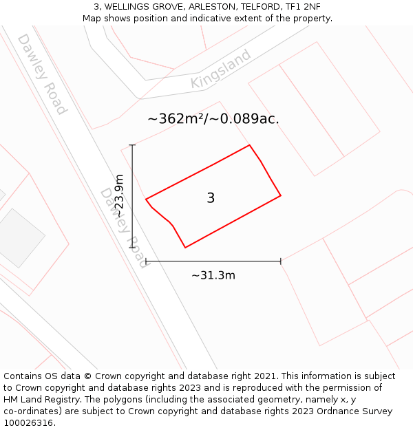 3, WELLINGS GROVE, ARLESTON, TELFORD, TF1 2NF: Plot and title map