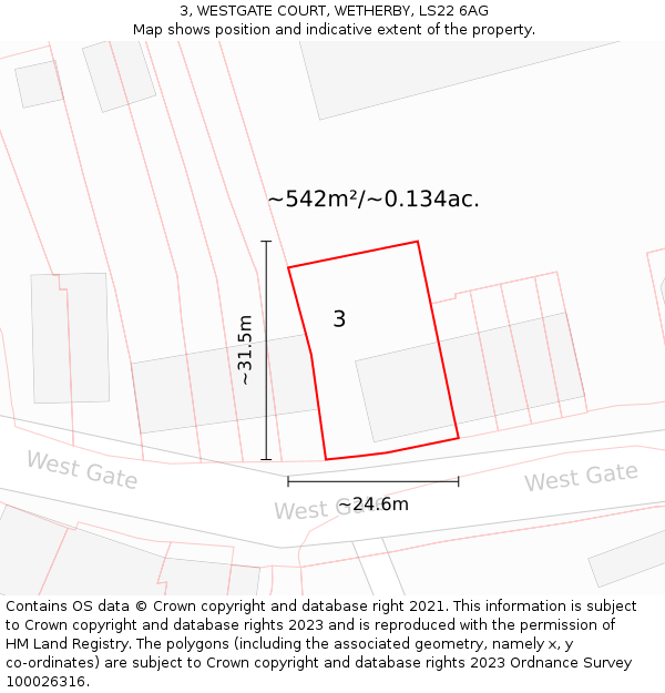 3, WESTGATE COURT, WETHERBY, LS22 6AG: Plot and title map