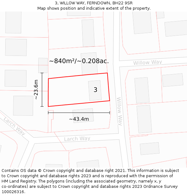 3, WILLOW WAY, FERNDOWN, BH22 9SR: Plot and title map