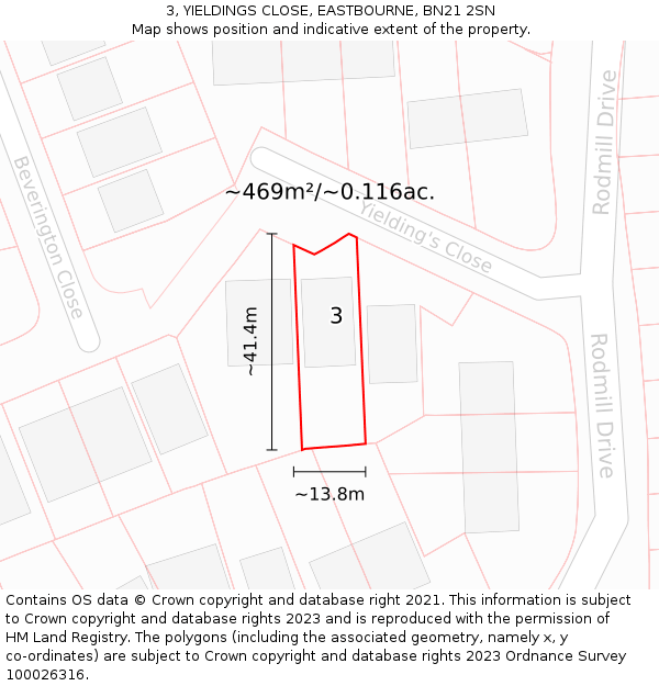 3, YIELDINGS CLOSE, EASTBOURNE, BN21 2SN: Plot and title map