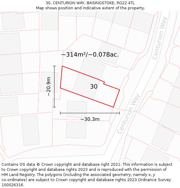 30, CENTURION WAY, BASINGSTOKE, RG22 4TL: Plot and title map