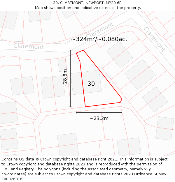 30, CLAREMONT, NEWPORT, NP20 6PJ: Plot and title map