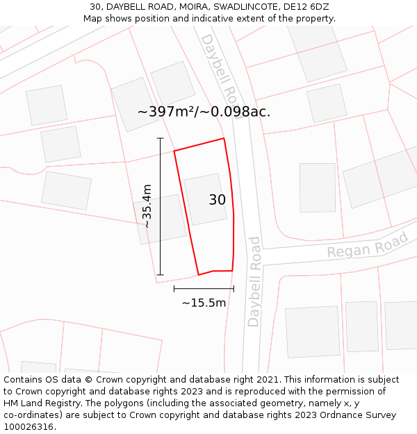 30, DAYBELL ROAD, MOIRA, SWADLINCOTE, DE12 6DZ: Plot and title map