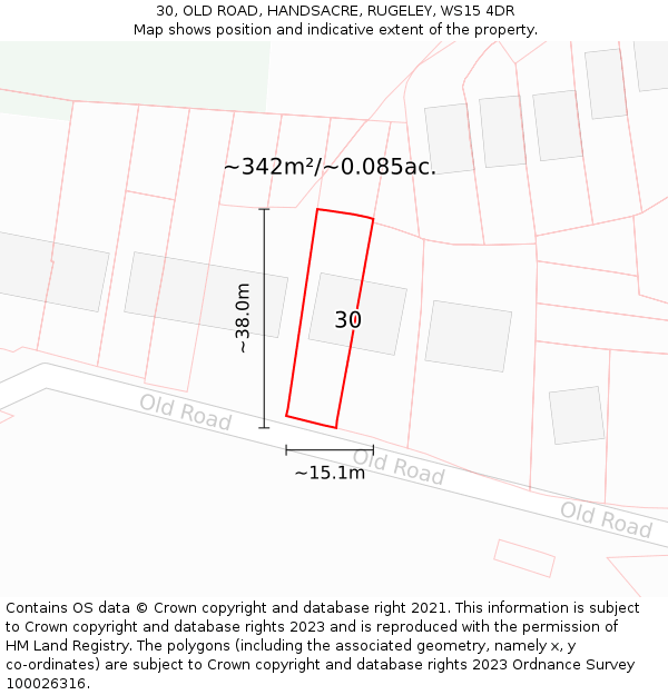 30, OLD ROAD, HANDSACRE, RUGELEY, WS15 4DR: Plot and title map