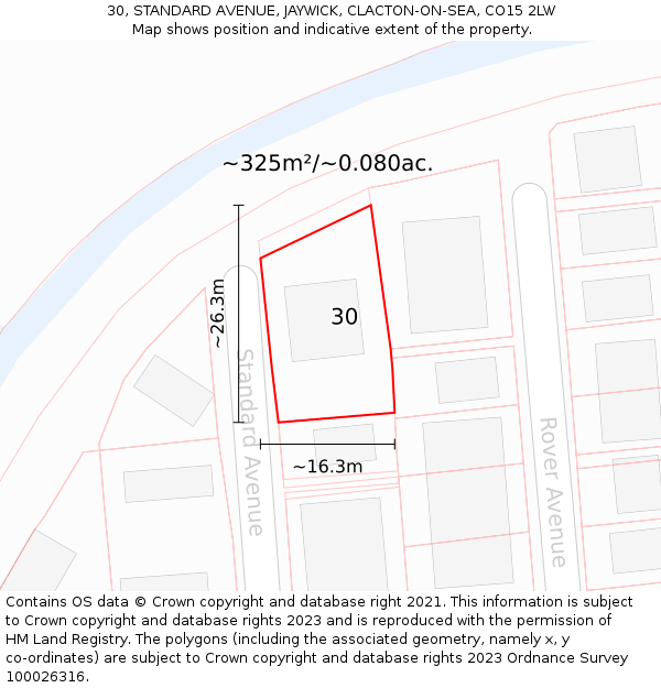 30, STANDARD AVENUE, JAYWICK, CLACTON-ON-SEA, CO15 2LW: Plot and title map