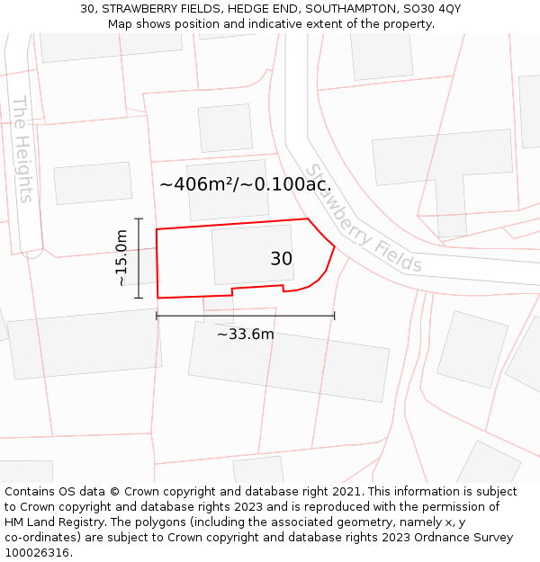 30, STRAWBERRY FIELDS, HEDGE END, SOUTHAMPTON, SO30 4QY: Plot and title map