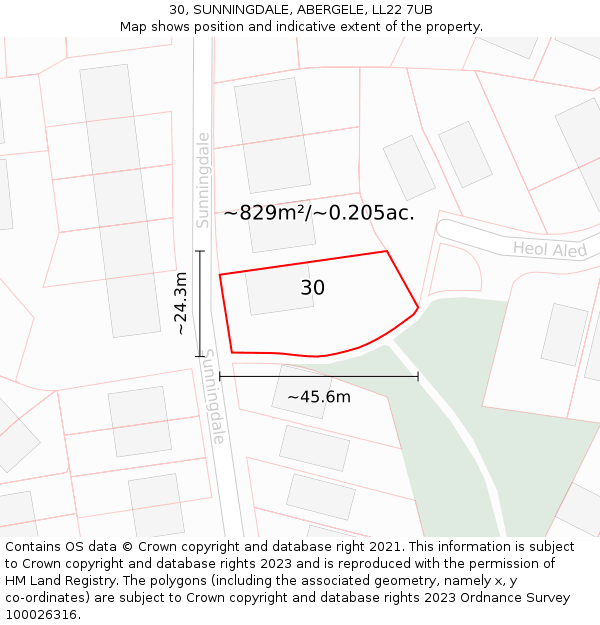 30, SUNNINGDALE, ABERGELE, LL22 7UB: Plot and title map