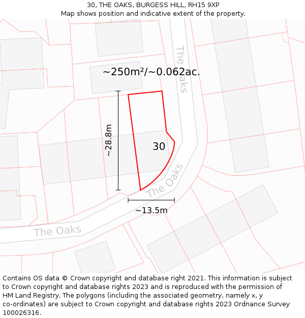 30, THE OAKS, BURGESS HILL, RH15 9XP: Plot and title map