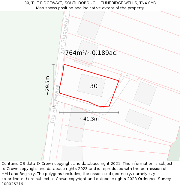 30, THE RIDGEWAYE, SOUTHBOROUGH, TUNBRIDGE WELLS, TN4 0AD: Plot and title map