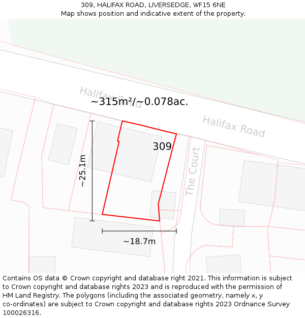 309, HALIFAX ROAD, LIVERSEDGE, WF15 6NE: Plot and title map