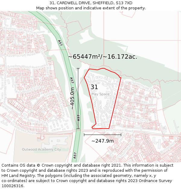 31, CARDWELL DRIVE, SHEFFIELD, S13 7XD: Plot and title map