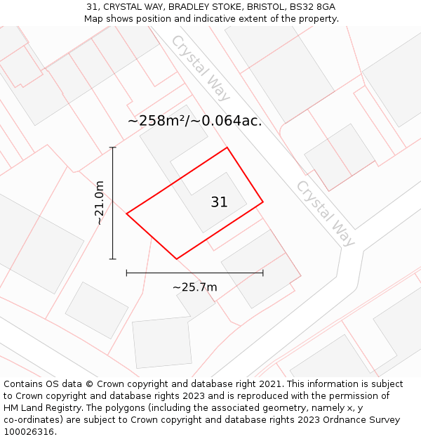 31, CRYSTAL WAY, BRADLEY STOKE, BRISTOL, BS32 8GA: Plot and title map