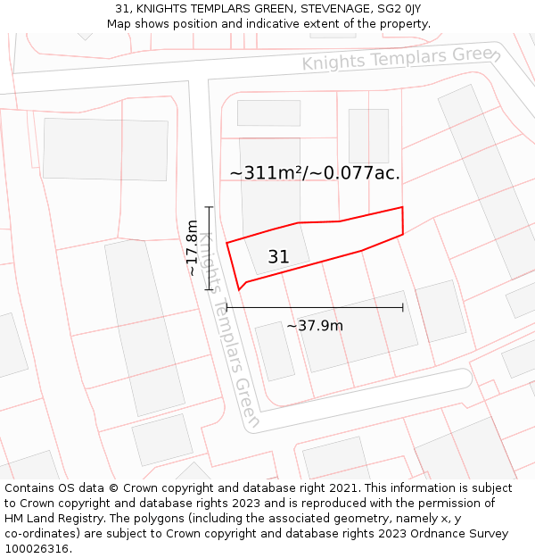 31, KNIGHTS TEMPLARS GREEN, STEVENAGE, SG2 0JY: Plot and title map