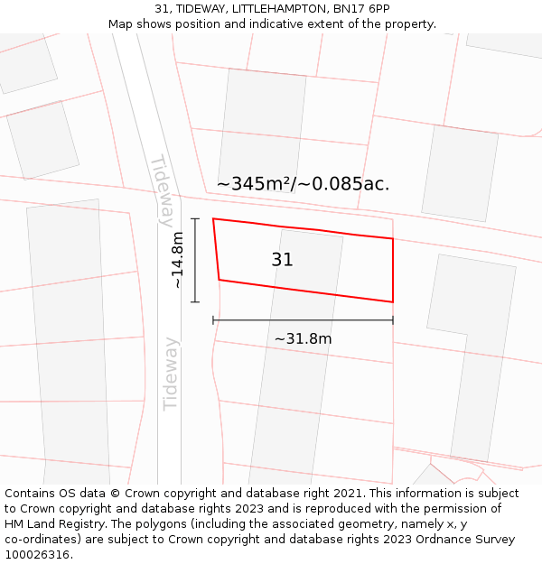 31, TIDEWAY, LITTLEHAMPTON, BN17 6PP: Plot and title map