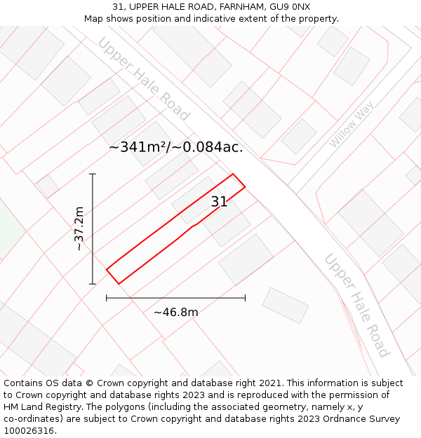 31, UPPER HALE ROAD, FARNHAM, GU9 0NX: Plot and title map