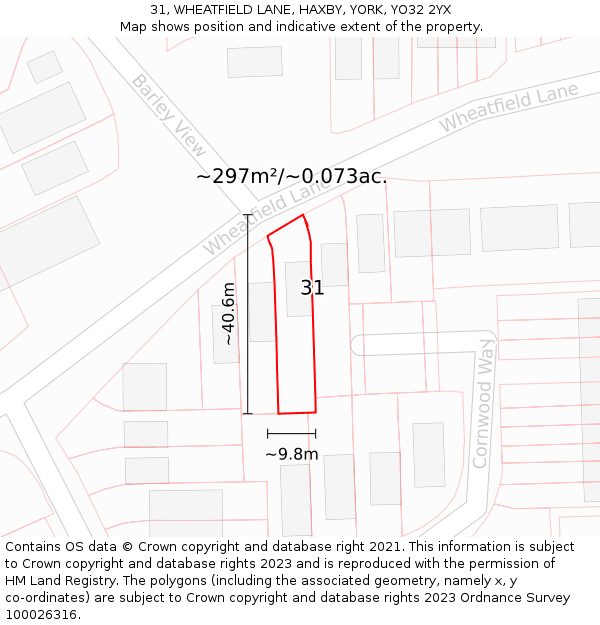 31, WHEATFIELD LANE, HAXBY, YORK, YO32 2YX: Plot and title map