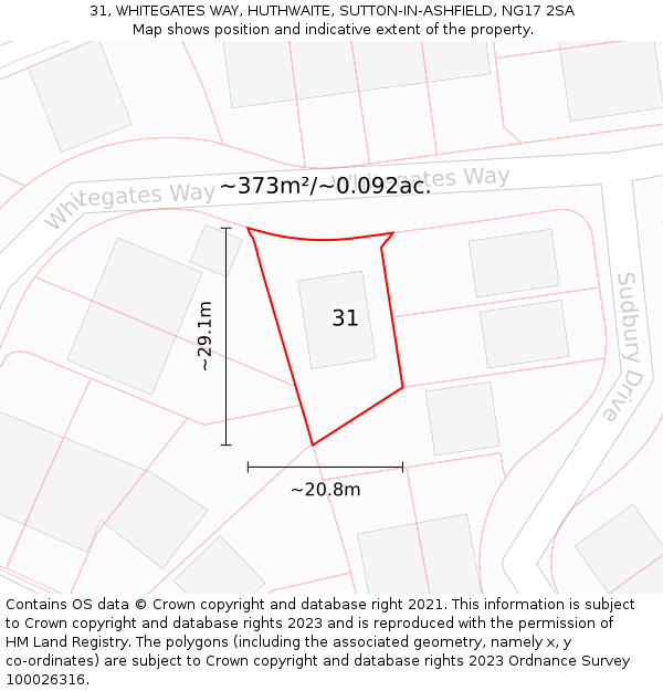 31, WHITEGATES WAY, HUTHWAITE, SUTTON-IN-ASHFIELD, NG17 2SA: Plot and title map