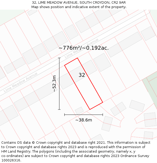 32, LIME MEADOW AVENUE, SOUTH CROYDON, CR2 9AR: Plot and title map