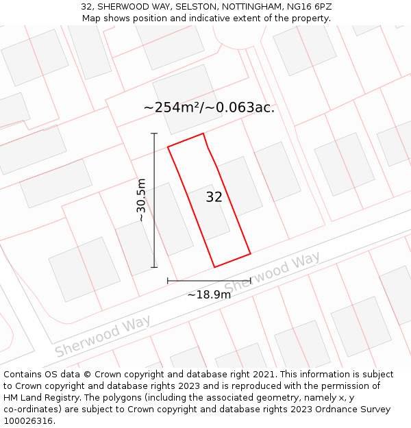 32, SHERWOOD WAY, SELSTON, NOTTINGHAM, NG16 6PZ: Plot and title map