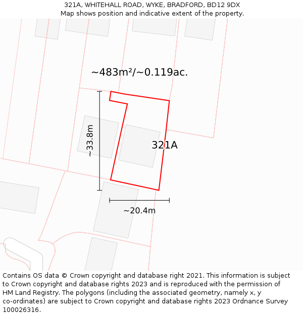 321A, WHITEHALL ROAD, WYKE, BRADFORD, BD12 9DX: Plot and title map