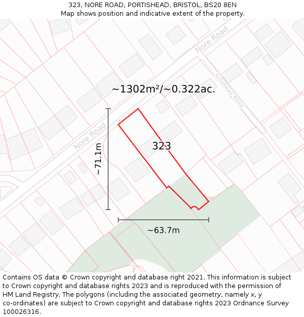 323, NORE ROAD, PORTISHEAD, BRISTOL, BS20 8EN: Plot and title map