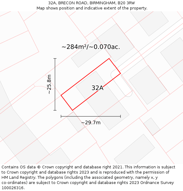 32A, BRECON ROAD, BIRMINGHAM, B20 3RW: Plot and title map