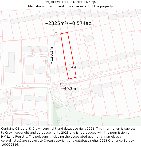 33, BEECH HILL, BARNET, EN4 0JN: Plot and title map