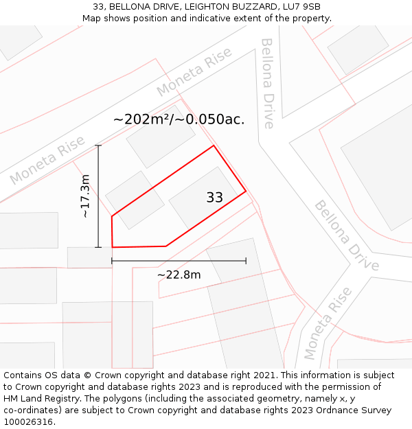 33, BELLONA DRIVE, LEIGHTON BUZZARD, LU7 9SB: Plot and title map