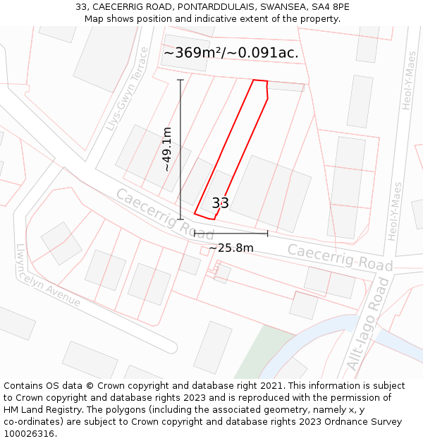 33, CAECERRIG ROAD, PONTARDDULAIS, SWANSEA, SA4 8PE: Plot and title map