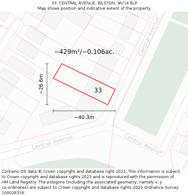 33, CENTRAL AVENUE, BILSTON, WV14 6LP: Plot and title map