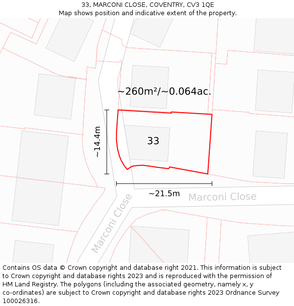 33, MARCONI CLOSE, COVENTRY, CV3 1QE: Plot and title map