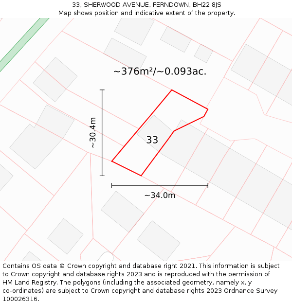 33, SHERWOOD AVENUE, FERNDOWN, BH22 8JS: Plot and title map