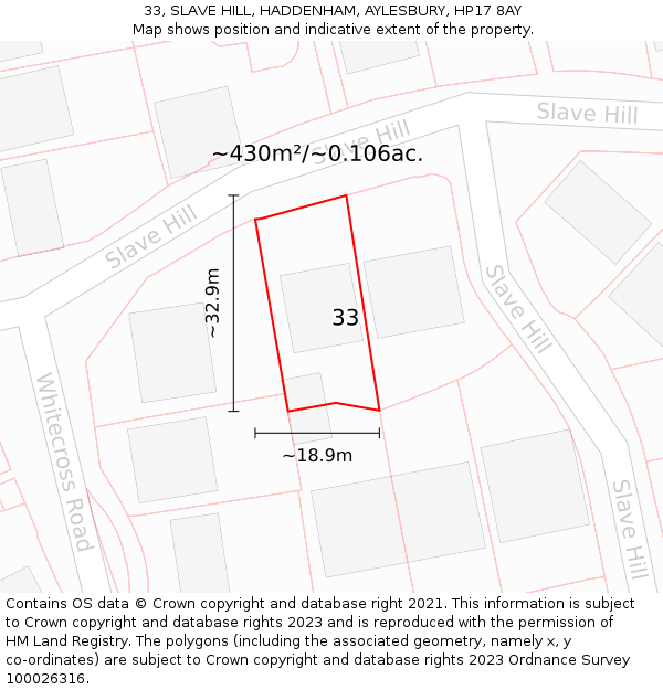 33, SLAVE HILL, HADDENHAM, AYLESBURY, HP17 8AY: Plot and title map