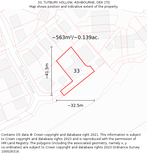 33, TUTBURY HOLLOW, ASHBOURNE, DE6 1TD: Plot and title map