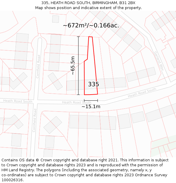 335, HEATH ROAD SOUTH, BIRMINGHAM, B31 2BX: Plot and title map