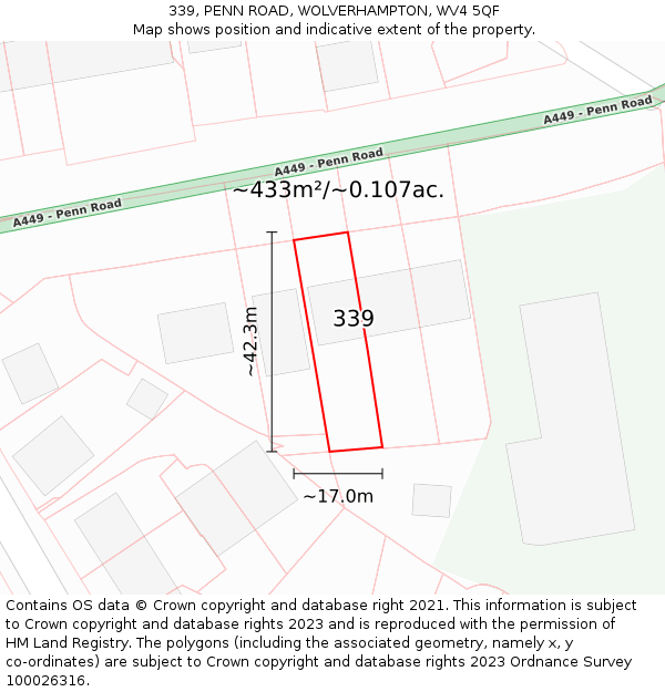 339, PENN ROAD, WOLVERHAMPTON, WV4 5QF: Plot and title map